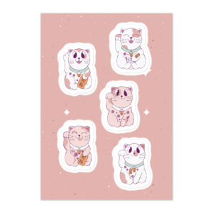 Sticker Pack -- Set of 5 Japanese Lucky Cat Stickers