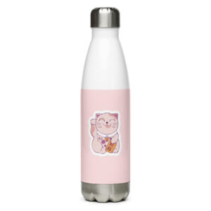 17oz (500ml) Stainless Steel Sport Water Bottle 💗 Japanese Lucky Cat, Pink